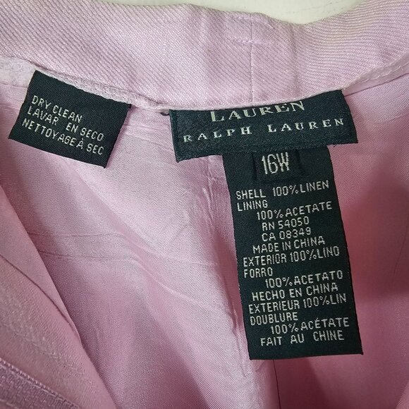 Lauren Ralph Lauren Pink‎ Linen Trousers 16W Relaxed Pleated Lined Pastel Spring - Picture 4 of 8